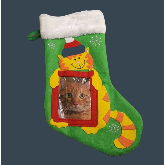 Christmas Cat Stocking Photo Slot 14 in Felt With Santa Hat Cat Design - Picture 1 of 4